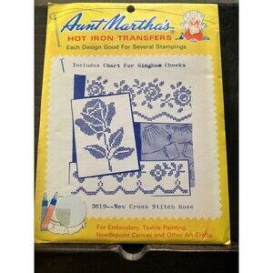 Aunt Martha's Hot Iron Transfer No. 3619, New Cross Stitch Rose, UNOPEN 1960s